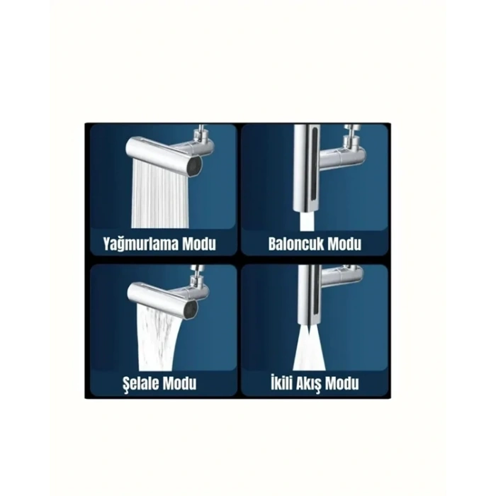 Çok Fonksiyonlu Musluk Başlığı | 4 Su Modu | Geniş Uyumlu Adaptör Seti | Mutfak Ve Banyo Uyumlu