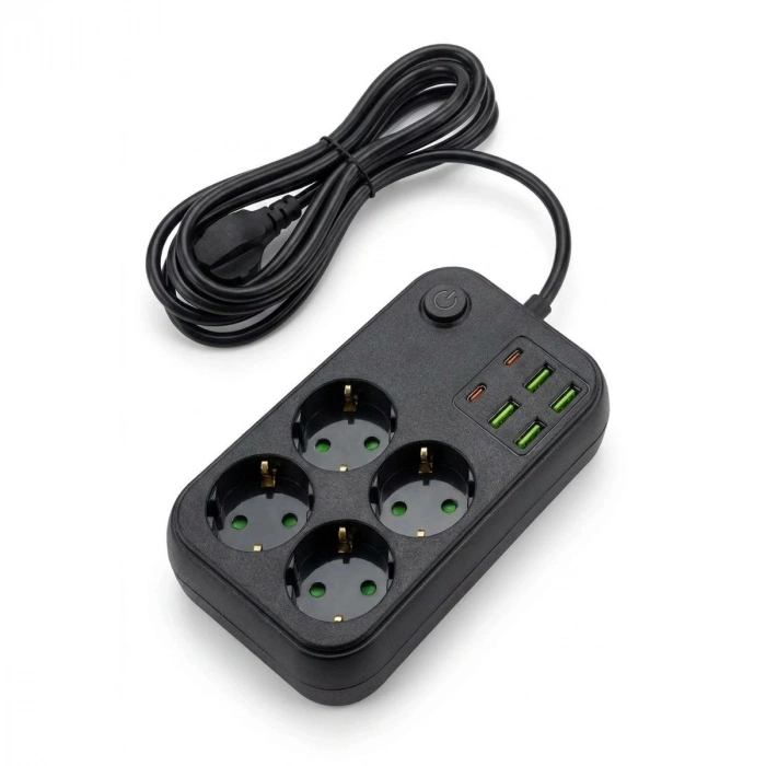 Çoklu Priz Uzatma Kablosu 4 Soket + 4 USB + 2 Type-C – Termal Akım Korumalı, Isıya Dayanıklı, Çocuk Korumalı Güvenli Priz 100-250V (5263)