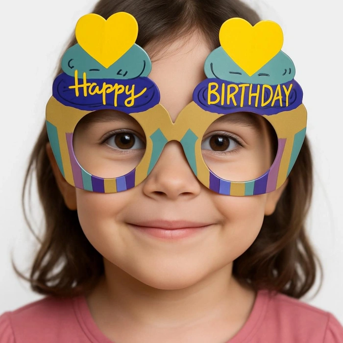 Cupcake Temalı Doğum Günü Renkli Karton Happy Birthday Gözlüğü 6 Adet (5263)