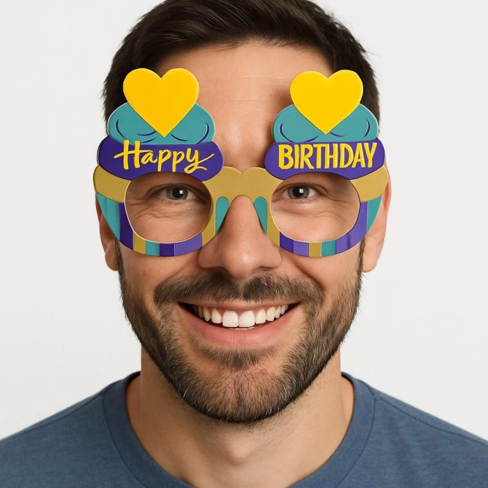 Cupcake Temalı Doğum Günü Renkli Karton Happy Birthday Gözlüğü 6 Adet (5263)