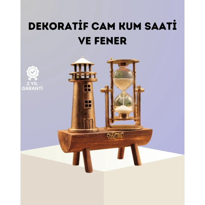 Dekoratif Ahşap Kum Saati Ve Deniz Feneri Figürlü Masa Süsü – Şık Ve Fonksiyonel Tasarım