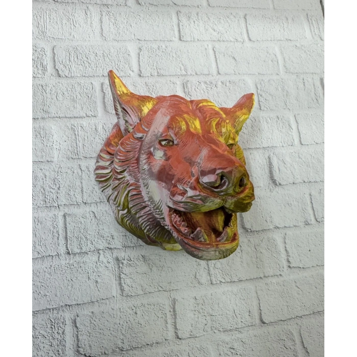 Dekoratif Altın Gold Kurt Duvar Heykeli Asılabilir Hediyelik 25x19 Cm