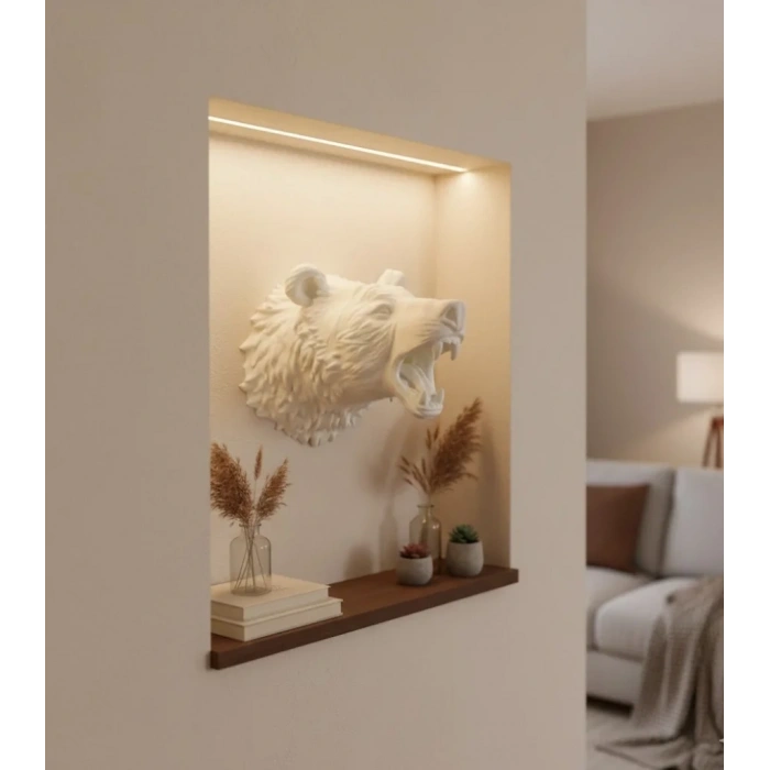 Dekoratif Beyaz Ayı Duvar Heykeli Asılabilir Hediyelik 25x19 Cm