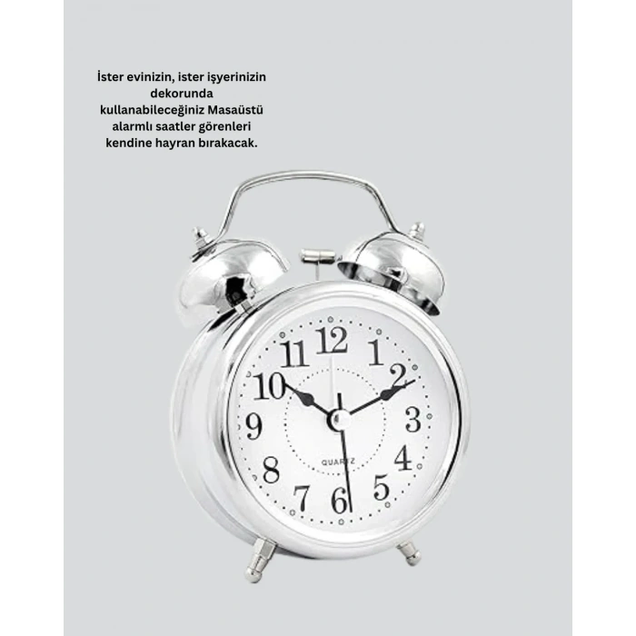 Dekoratif Gümüş Işıklı Alarmlı Masa Saati Sessiz Mekanizma