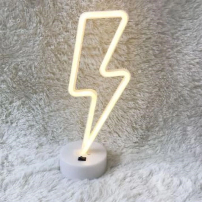 Dekoratif Şimşek Şeklinde Pilli Neon Led Lamba Süs Masa Lambası (5263)