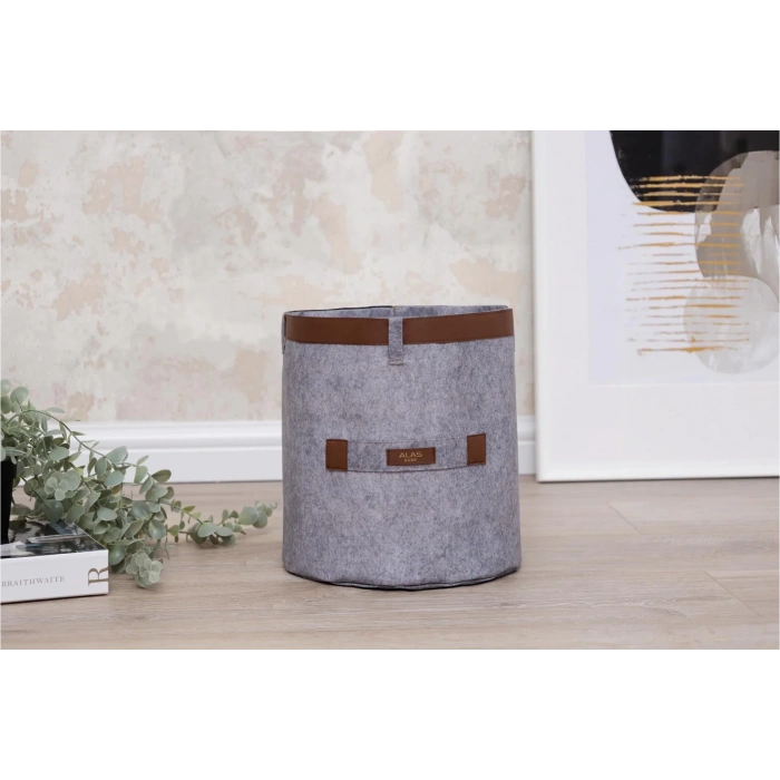 Deri Şeritli Yuvarlak Çok Amaçlı Düzenleyici Organizer Kutu Keçe Sepet (maxi) 03815