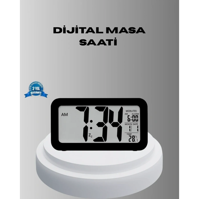 Dijital Masa Saati Sensörlü Aydınlatmalı Alarm Ve Sıcaklık Ölçerli