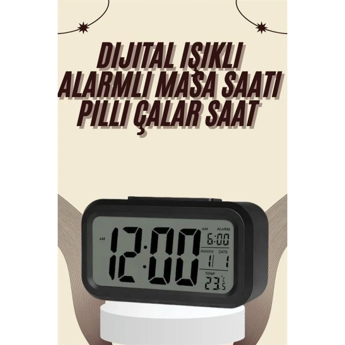 Dijital Masa Saati Termometreli Takvim Çalar Saat Led Ekran Pilli