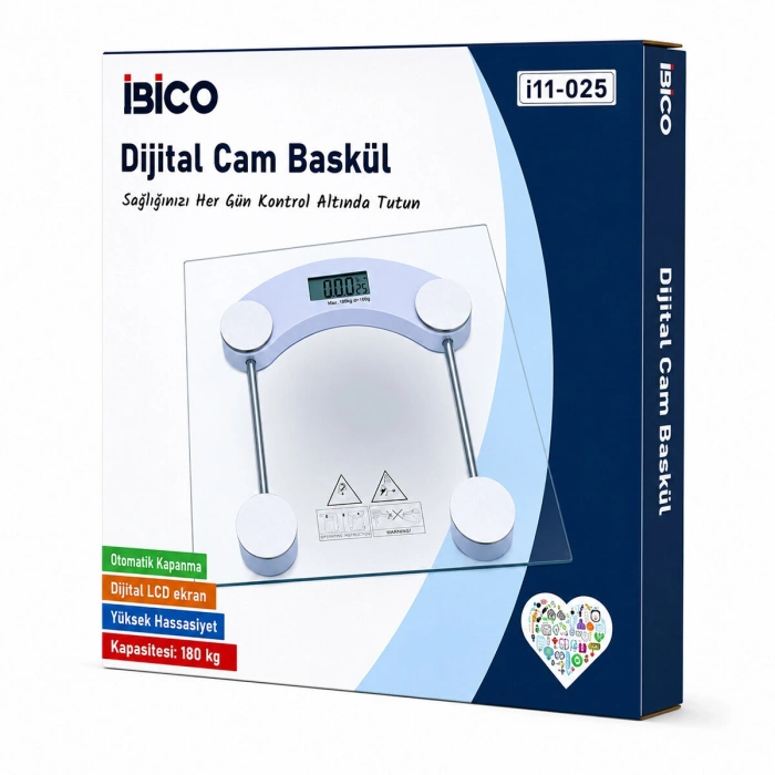 DİJİTAL - PİLLİ KARE BANYO BASKÜL TERAZİ TARTI LCD EKRAN 180KG/0.1G 30X30CM İ11-025 (5263)