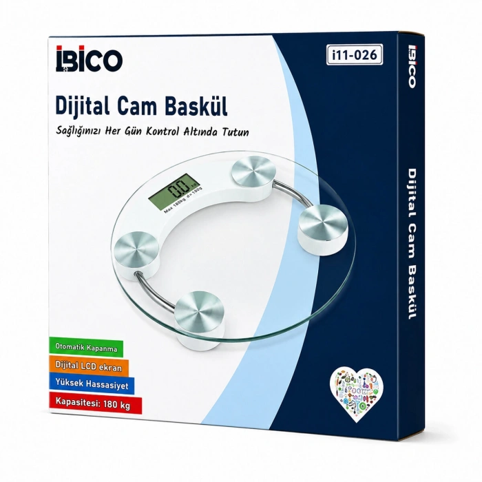 DİJİTAL - PİLLİ YUVARLAK BANYO BASKÜL TERAZİ TARTI LCD EKRAN 180KG/0.1G 30X30CM İ11-026 (5263)