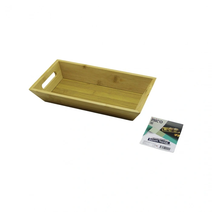 DİKDÖRTGEN=16X30CM  DERİN=4.5CM  AHŞAP BAMBU SUNUM TEPSİSİ ÇİFT OYMA KULPLU (5263)