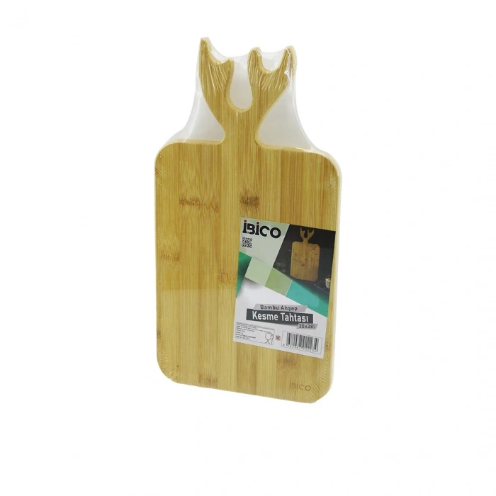 DİKDÖRTGEN=22X38CM  AHŞAP BAMBU KESİM PANOSU - KESME TAHTASI GEYİK BOYNUZ FİGÜR SAPLI (5263)