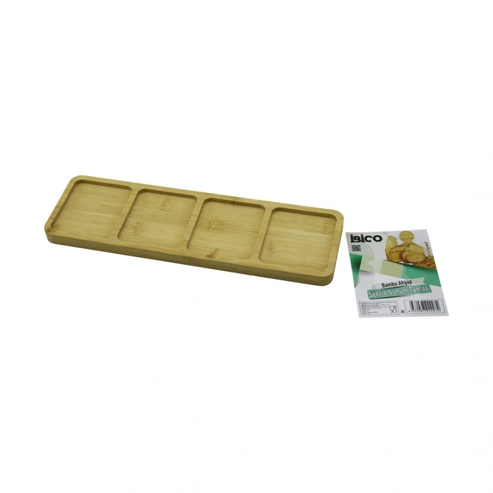 DİKDÖRTGEN  4 BÖLMELİ  AHŞAP BAMBU SERVİS SUNUM TEPSİ - TAHTASI  MİNİ TEPSİ   33 X 10 X 1.4CM (5263)
