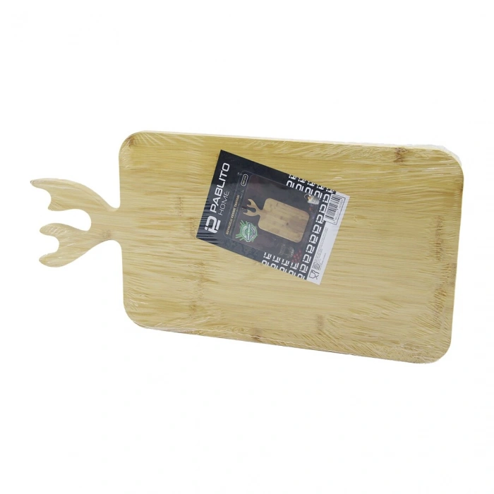 DİKDÖRTGEN AHŞAP BAMBU KESİM PANOSU - KESME TAHTASI GEYİK BOYNUZ FİGÜR SAPLI 22X36CM (5263)