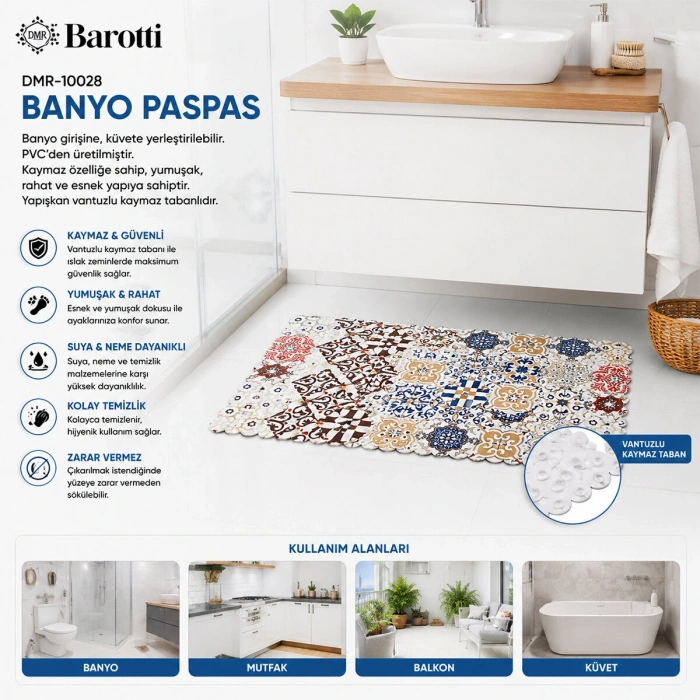 DİKDÖRTGEN DESENLİ 70 X 34 CM SU EMİCİ - SİHİRLİ KAYDIRMAZ BANYO - KÜVET PASPAS (5263)