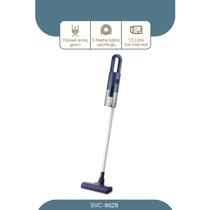 DİKEY MAVİ ELEKTRİKLİ SÜPÜRGE 500W 90° BAŞLIK - 1.5LT TOZ HAZNE - ÇİFT FİLTRE SVC-8628 (5263)