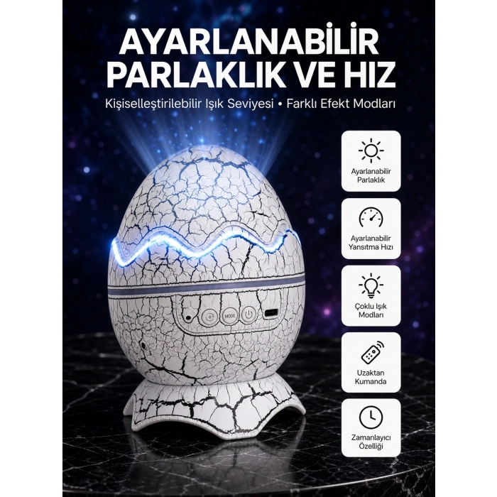 Dinozor Yumurtası Tasarımlı Projektörlü Gece Lambası