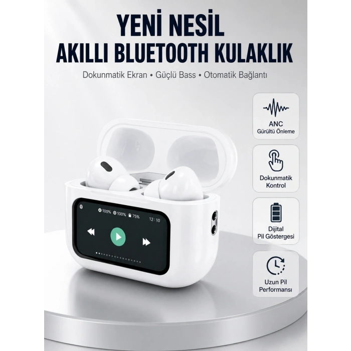 Dokunmatik Ekranlı Bluetooth Kulaklık Anc Gürültü Önleme Suya Dayanıklı Yeni Nesil