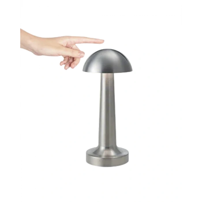 Dokunmatik Mantar Masa Lambası 3 Modlu Işık Şarjlı Kablosuz Led Krom Gövde