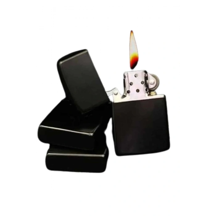 Doldurulabilir Siyah Benzinli Çakmak Metalik