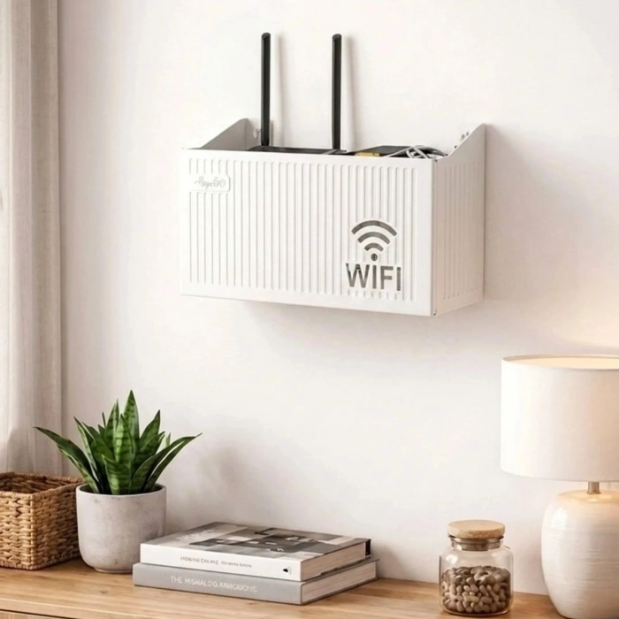 Duvar Tipi Wi-Fi Modem Saklama Kutusu(Beyaz) – Kablo Düzenleyici Router Raf Organizer (5263)