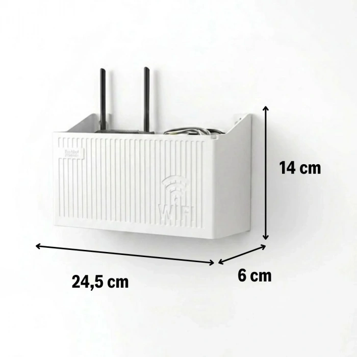 Duvar Tipi Wi-Fi Modem Saklama Kutusu(Beyaz) – Kablo Düzenleyici Router Raf Organizer (5263)