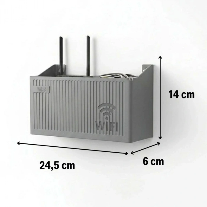 Duvar Tipi Wi-Fi Modem Saklama Kutusu(Gri) – Kablo Düzenleyici Router Raf Organizer (5263)