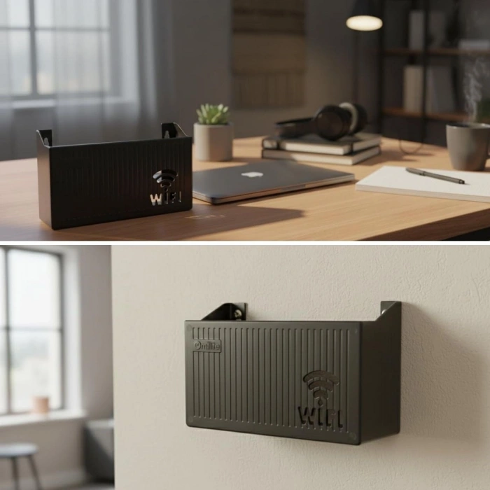 Duvar Tipi Wi-Fi Modem Saklama Kutusu(Siyah) – Kablo Düzenleyici Router Raf Organizer (5263)