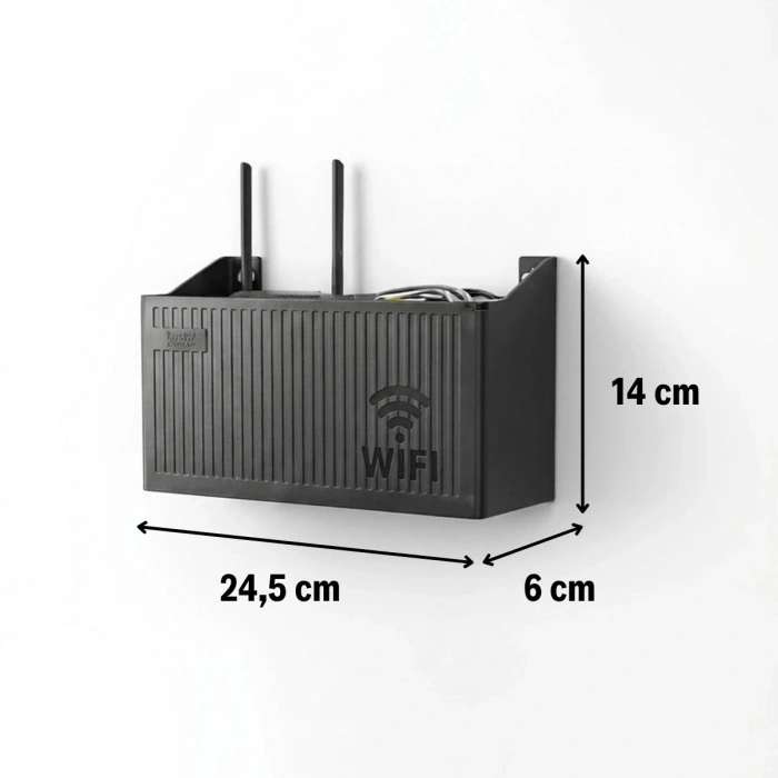 Duvar Tipi Wi-Fi Modem Saklama Kutusu(Siyah) – Kablo Düzenleyici Router Raf Organizer (5263)