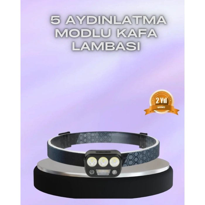 El Hareket Sensörlü Led Kafa Feneri 5 Mod Ayarlanabilir