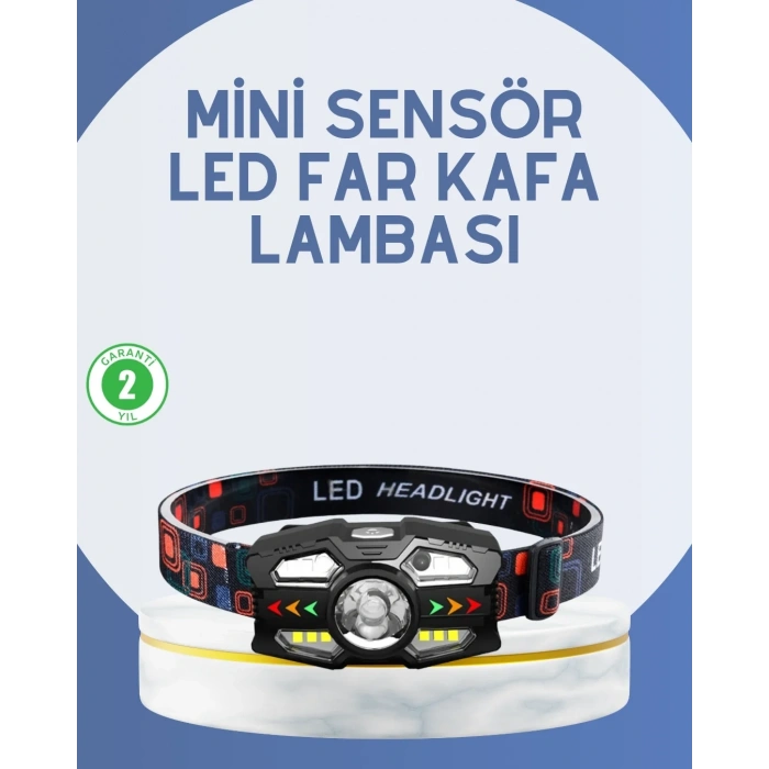 El Sensörlü Led Far Suya Dayanıklı Şarjlı Kafa Lambası