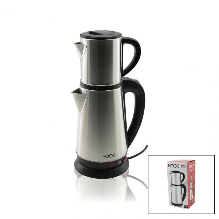 ELEKTRİKLİ ÇAY MAKİNESİ ÇAYCI SET 1.8LT SU ISITICI PLS.+ 0.8LT DEMLİK ÇELİK TABAN 1800W 360 DERECE GÖVDE HK-509 (5263)