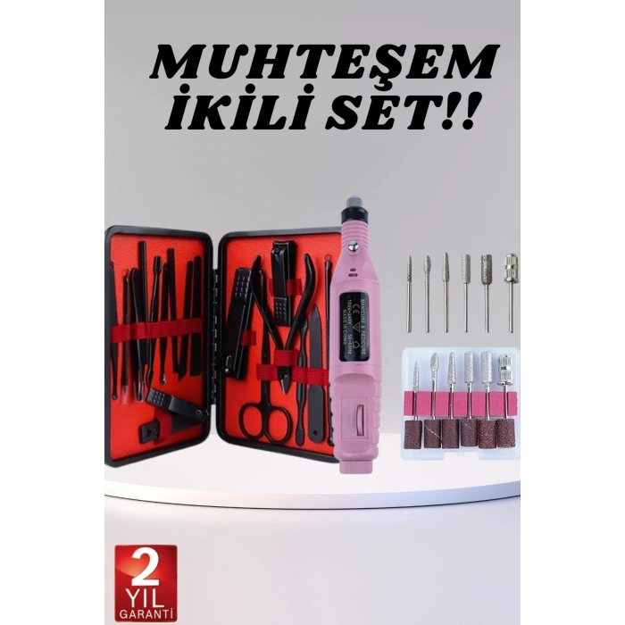 Elektrikli Manikür Pedikür Seti İkili Set 17 Parça Tırnak Bakımı Nasır Temizleme Tırnak Şekillendirme