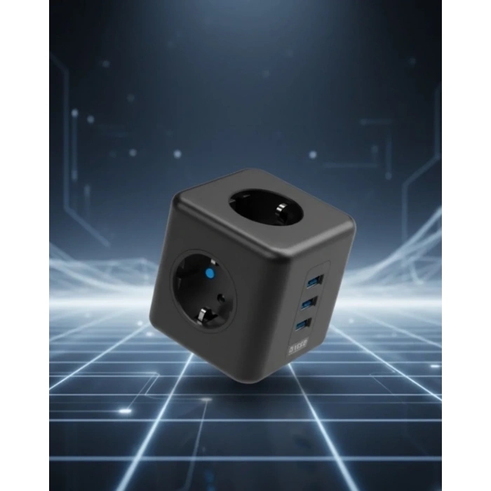 Elektronik Cihazlar İçin Akım Korumalı 3 Prizli Usb’li Küp Priz
