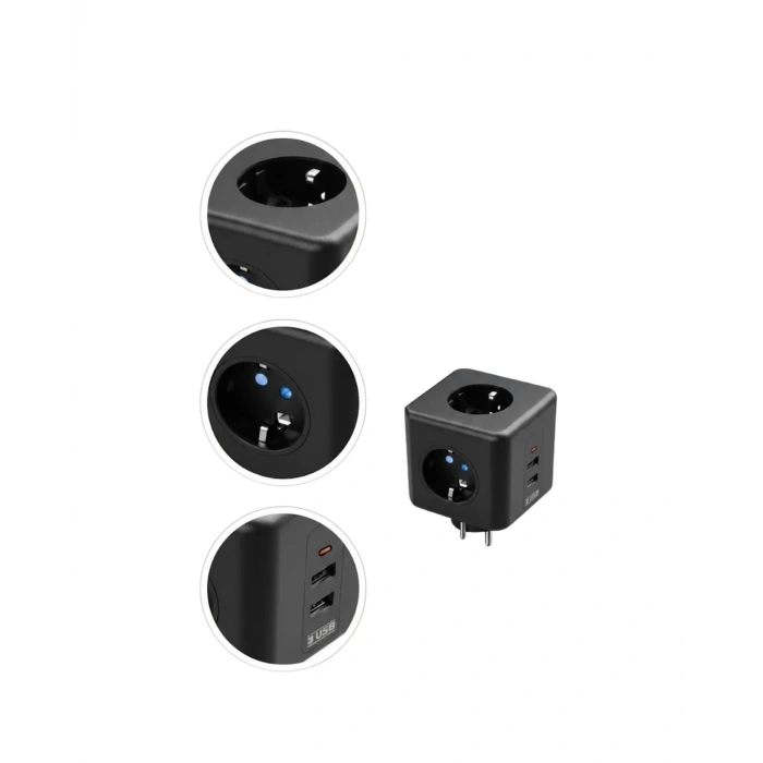 Elektronik Cihazlar İçin Akım Korumalı 3 Prizli Usb’li Küp Priz