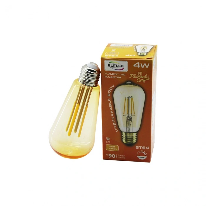 ELİTLED ST-64 4W - E27 GOLD COLOR FLAMENT LED RUSTİK AMPUL 500LUMEN KIRILMAZ GÖVDE (5263)