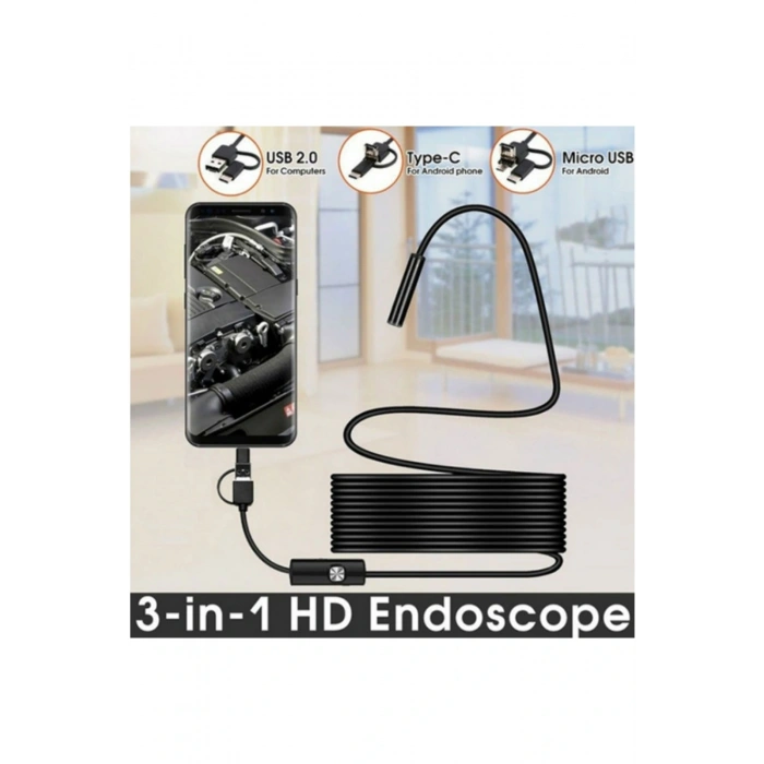 Endoskop 3 İn 1 Yılan Kamera Usb Micro Usb Type-c 20 Metre Sert Kablo