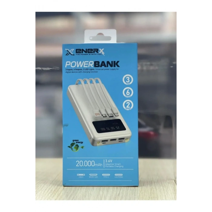 Enerx ENR-P20DC 20000 mAh 2.1 Amper Dahili Kablolu Powerbank Siyah (5263)
