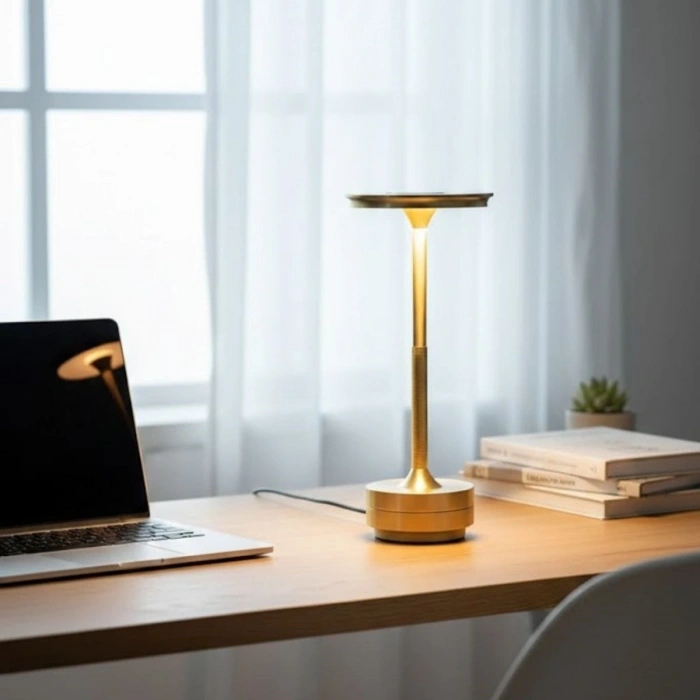 Eskitme Gold Kasa Dokunmatik Şarjlı Masa Lambası – 3 Renk Işık Modlu, LED Aydınlatmalı, Modern &amp; Dekoratif Abajur (5263)