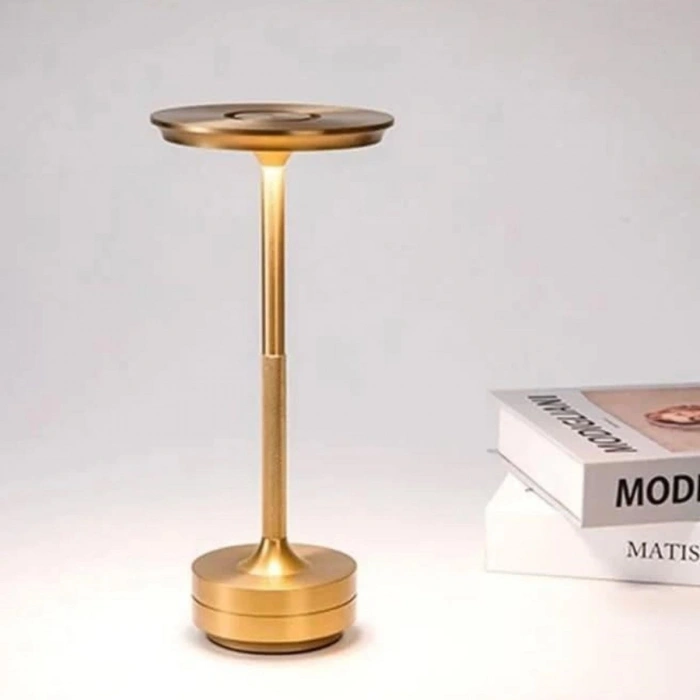 Eskitme Gold Kasa Dokunmatik Şarjlı Masa Lambası – 3 Renk Işık Modlu, LED Aydınlatmalı, Modern &amp; Dekoratif Abajur (5263)