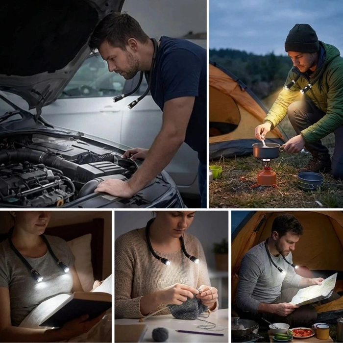 Esnek Boyun LED Okuma Lambası 4 LEDLİ 3 Işık Modlu Eller Serbest Kitap Okuma,Örgü ve Tamir Lambası (5263)