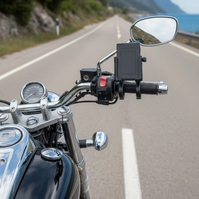 Evrensel Motosiklet Telefon Tutucu – Kaymaz, Kilitlenebilir Güvenli Tutuşlu, 360° Ayarlanabilir Gidon Bağlantılı Akıllı Telefon Aparatı (5263)