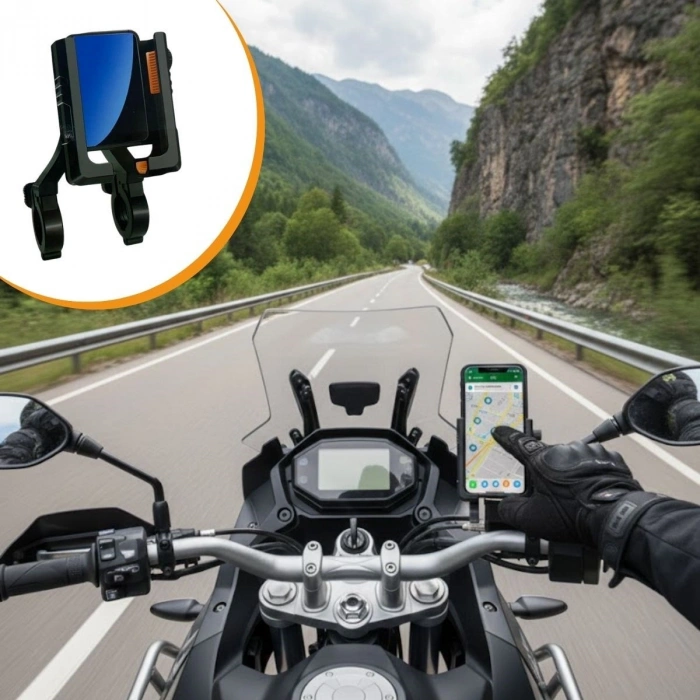Evrensel Motosiklet Telefon Tutucu – Kaymaz, Kilitlenebilir Güvenli Tutuşlu, 360° Ayarlanabilir Gidon Bağlantılı Akıllı Telefon Aparatı (5263)