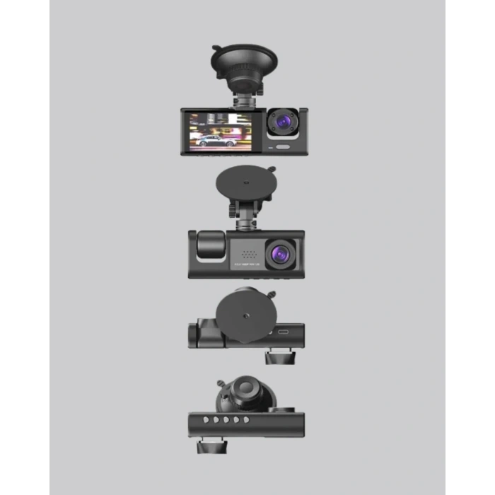 Full Hd Üç Kameralı Araç Kamerası 170° Geniş Açılı Ve Park Destekli