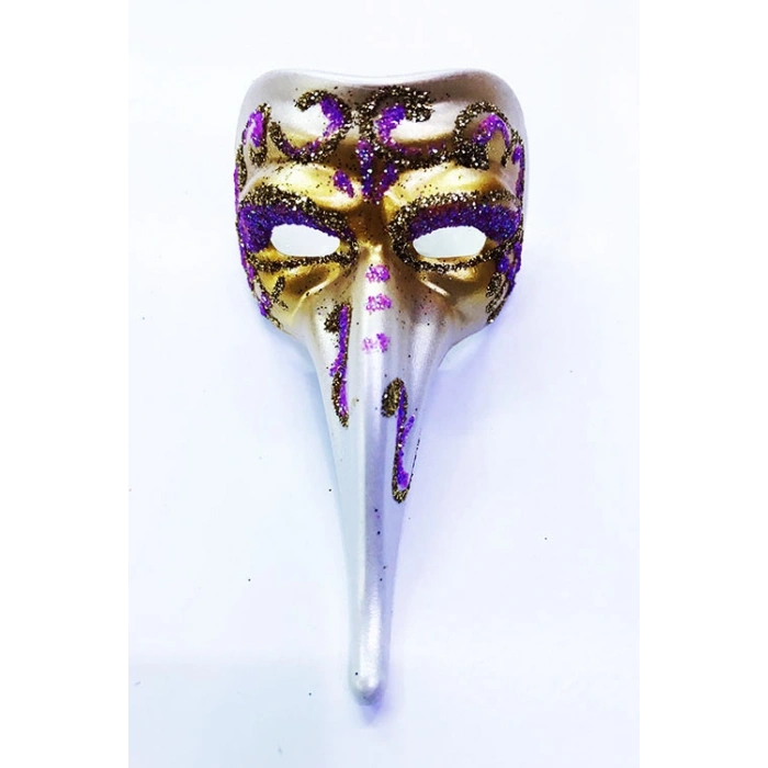 Fuşya Renk İşlemeli Seramik Malzemeden İmal Venedik Uzun Maske Magnet (5263)