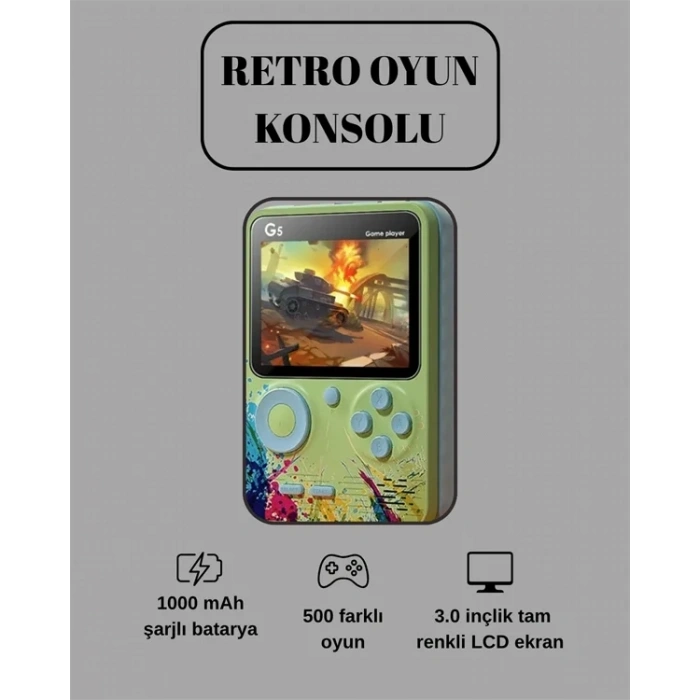 G5 Game Box Retro Mini Oyun Konsolu – 500 Dahili Oyun