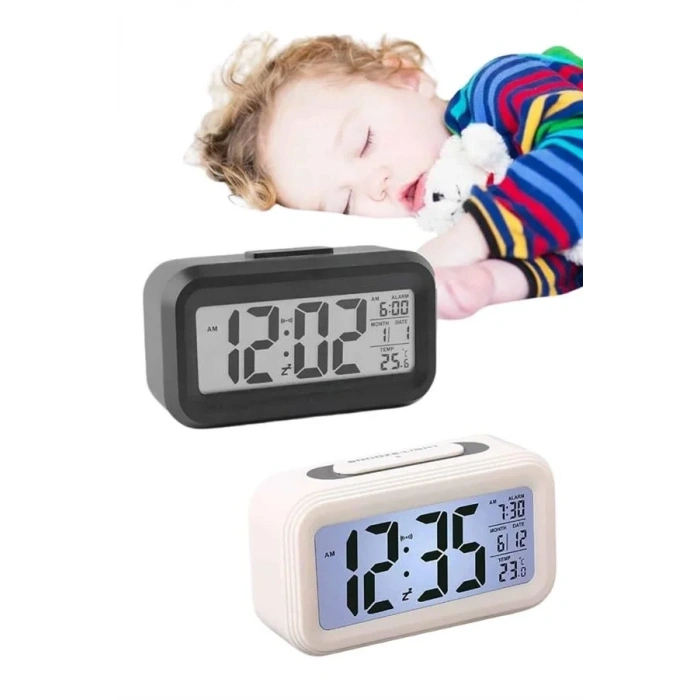 Gece Dijital Masa Saati Dijital Alarmlı Led Ekran Pilli Çalar Saat