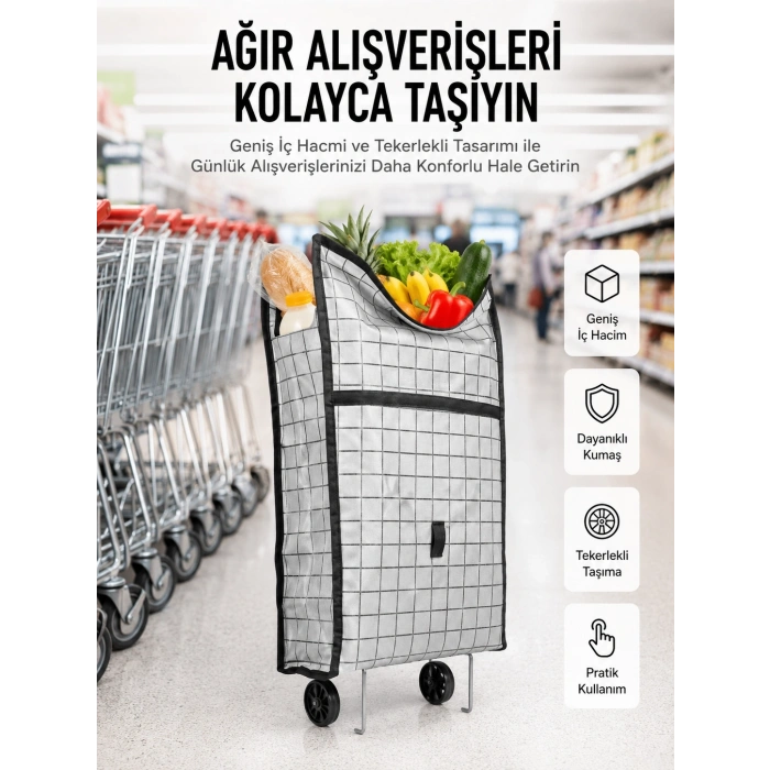 Geniş Hacimli Tekerlekli Pazar Çantası Dayanıklı Ve Ergonomik