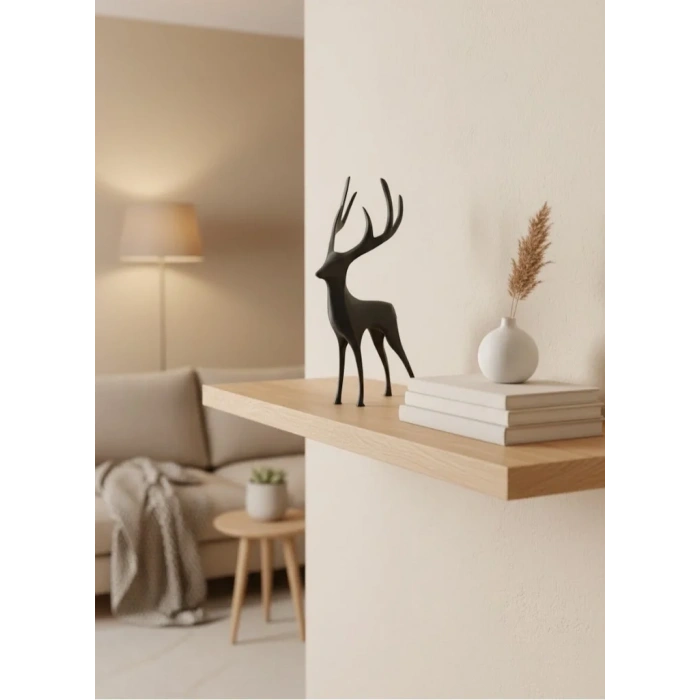 Geyik Figürü Gri Modern Salon Ve Raf Dekoru