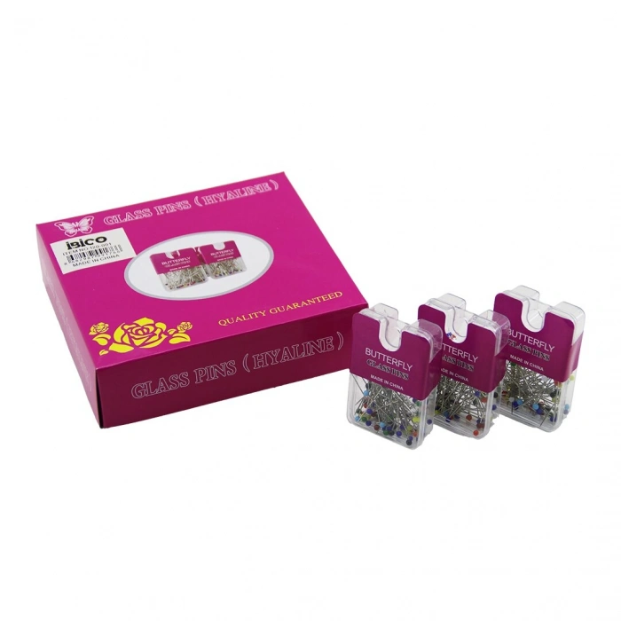 GLASS PINS HYALINE BUTTERFLY 1200 ADET RENKLİ TOPLU BAŞÖRTÜ İĞNESİ ŞEFFAF PLASTİK ASKILIKLI KUTULU (5263)
